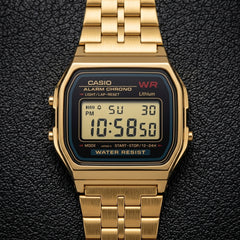 Casio Men's Watch Vintage Collection Digital, Black Dial Gold Stainless Steel Strap, A159WGEA-1DF