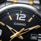 Casio Men's Watch Analog, Black Dial Silver & Gold Stainless Steel Strap, MTP-1314SG-1AVD