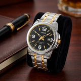 Casio Men's Watch Analog, Black Dial Silver & Gold Stainless Steel Strap, MTP-1314SG-1AVD