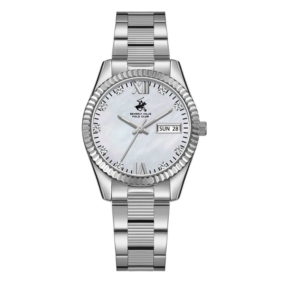 Beverly Hills Polo Club Women's Watch Analog Mother of Pearl Dial with Silver Stainless Steel Band,  BP3765C.320