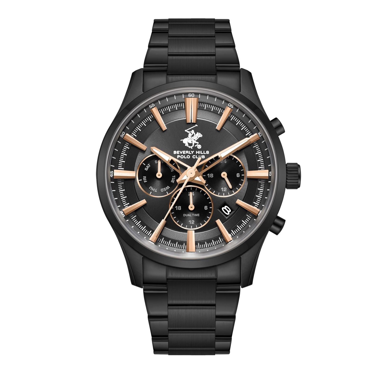 Beverly Hills Polo Club Men's Watch Analog Black Dial with Black Stainless Steel Band,  BP3779X.060