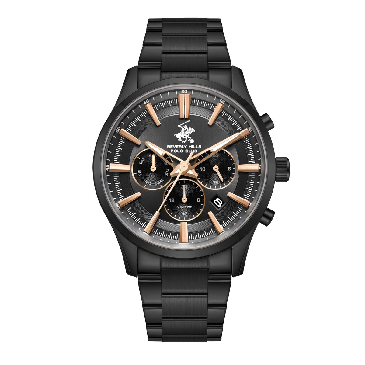 Beverly Hills Polo Club Men's Watch Analog Black Dial with Black Stainless Steel Band,  BP3779X.060