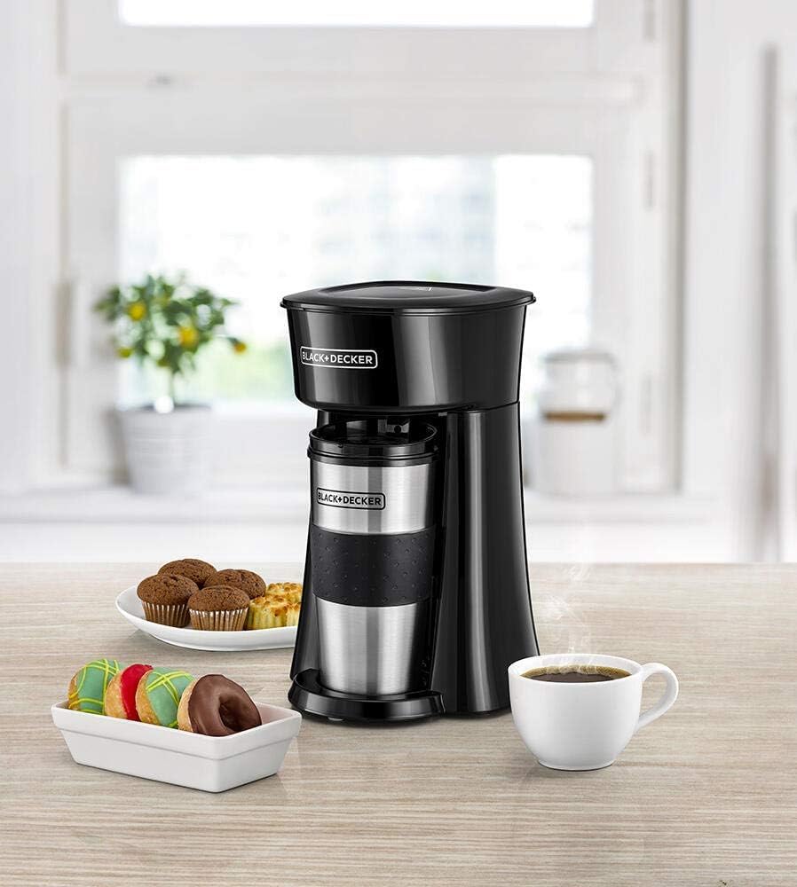 Black+Decker, Coffee Machine, 650W, 360ml Travel Mug, Black DCT10-B5