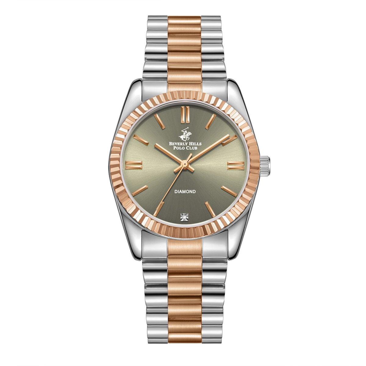 Beverly Hills Polo Club Women's Watch Analog Green Dial with Two-Toned Stainless Steel Band, BP3172C.570