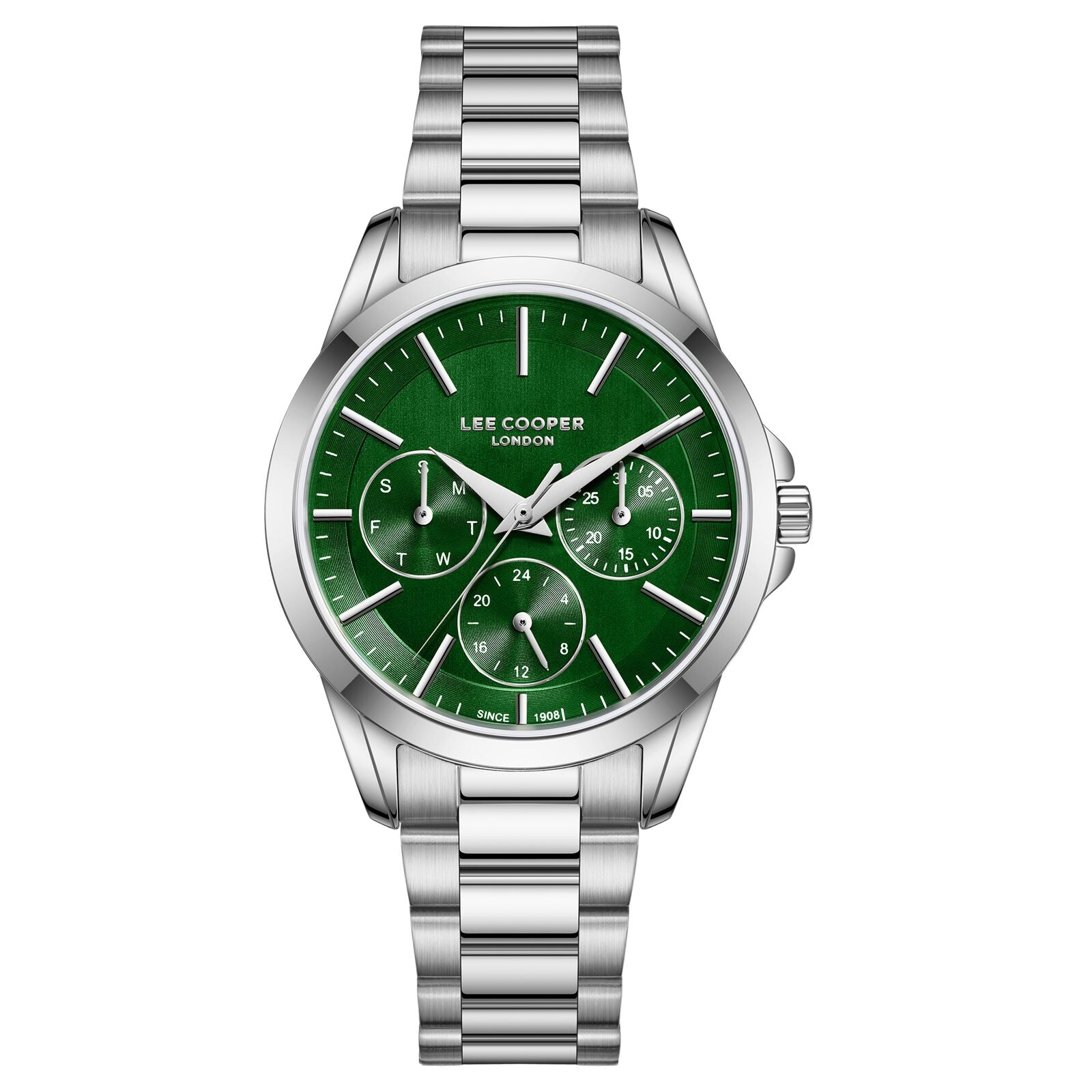Lee Cooper Women's Watch Analog Green Dial with Silver Stainless Steel Band, LC08141.370