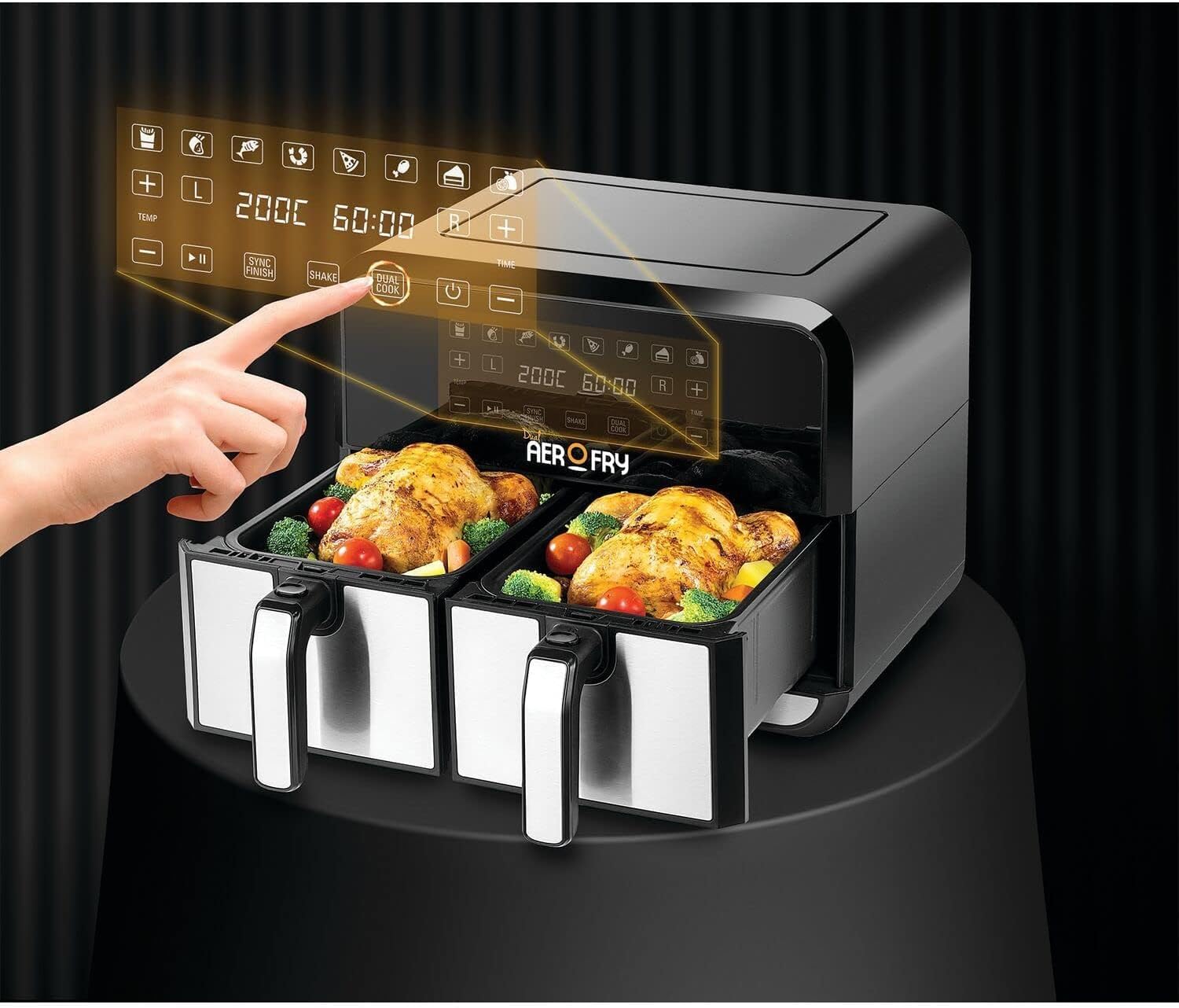 Black+Decker Digital Dual Zone Air Fryer 1700W 4L+4L Capacity, Frying, Grilling, Broiling, Roasting, and Baking, DZAF1700