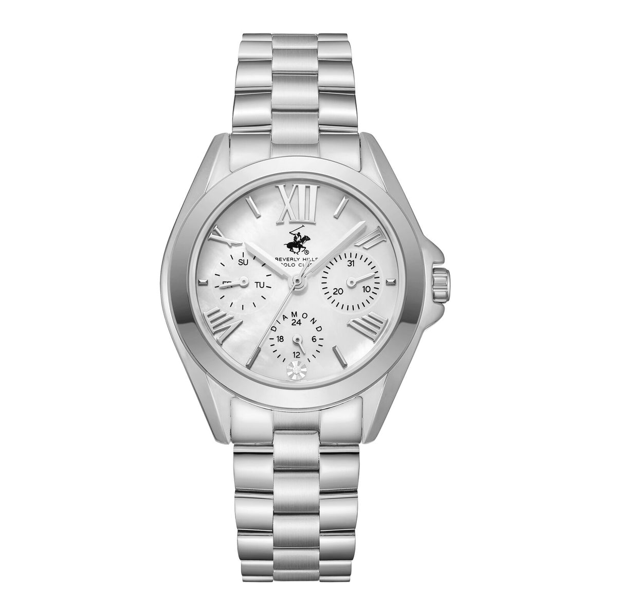 Beverly Hills Polo Club Women's Watch Analog Mother of Pearl Dial With Silver Stainless Steel Band, BP3653C.320