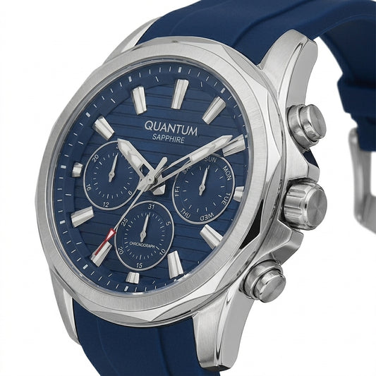 Quantum Men's Chronograph Watch Dark Blue Dial Dark Blue Silicone Band, HNG1281.399