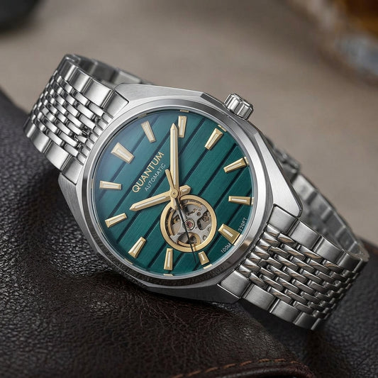 Quantum Men's Automatic Watch Dark Green Dial Metal Band, QMG1244.290