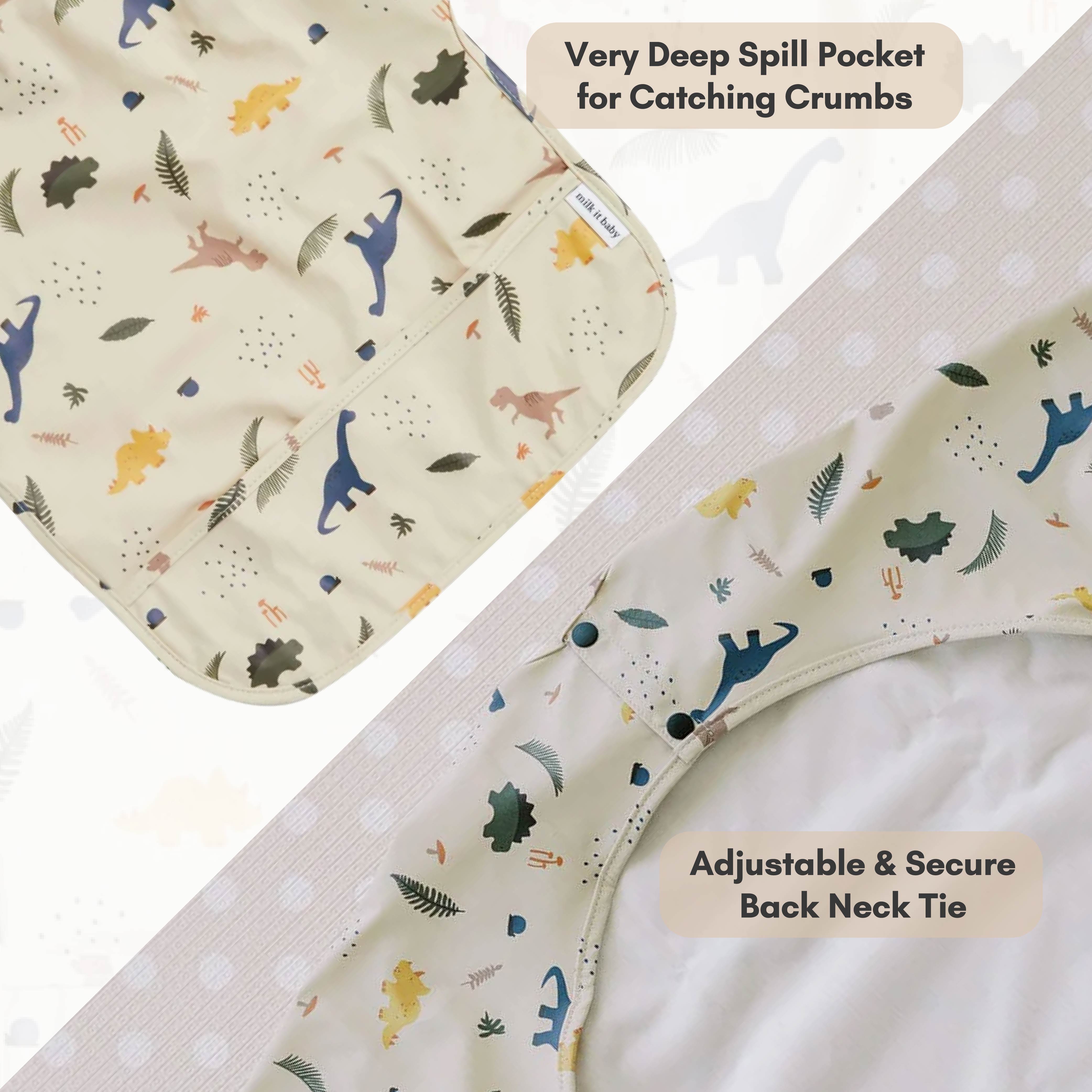 Milk It Baby Water Proof Sleeved Bib, Dino Dreams,MI-SBDD002