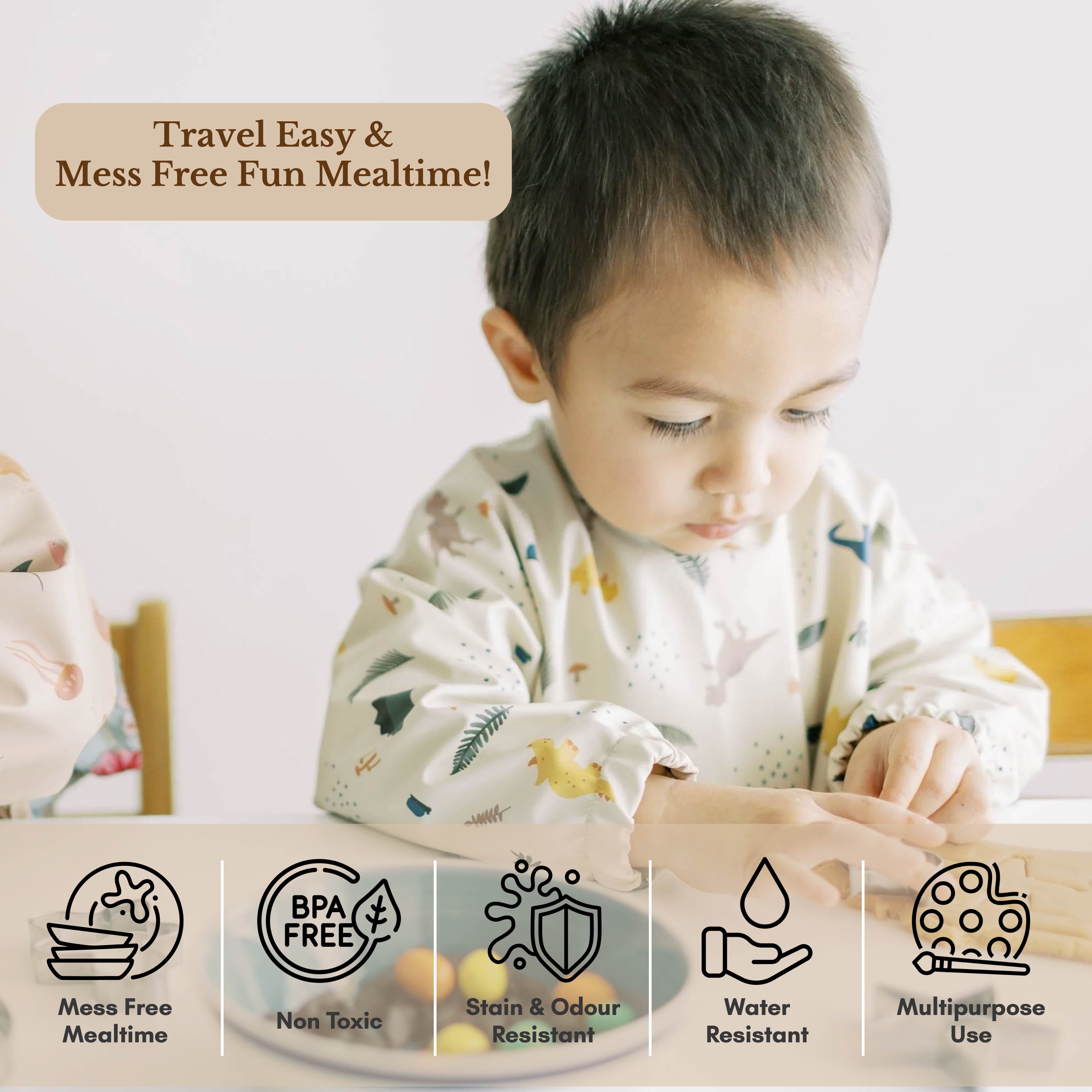 Milk It Baby Water Proof Sleeved Bib, Dino Dreams,MI-SBDD002