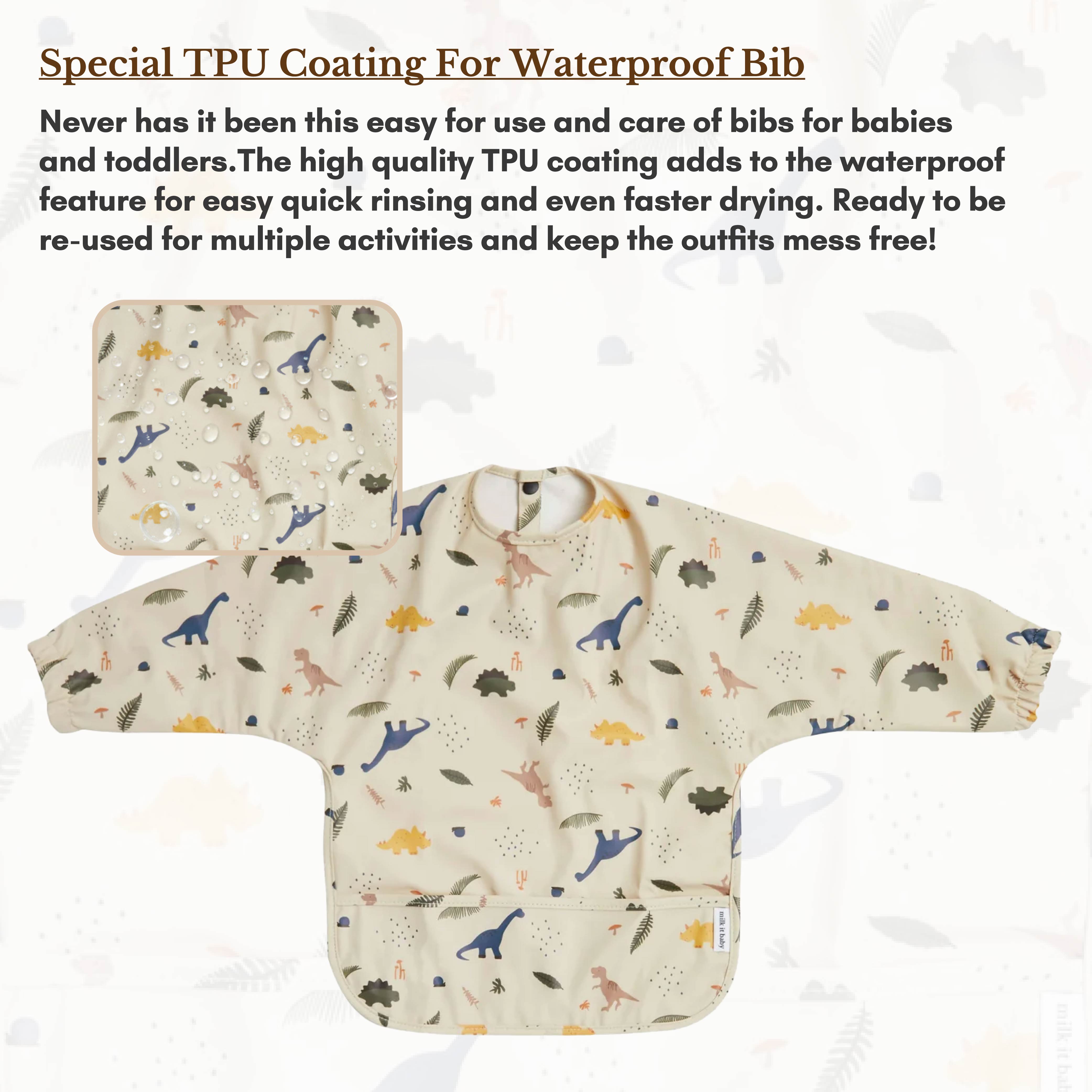 Milk It Baby Water Proof Sleeved Bib, Dino Dreams,MI-SBDD002