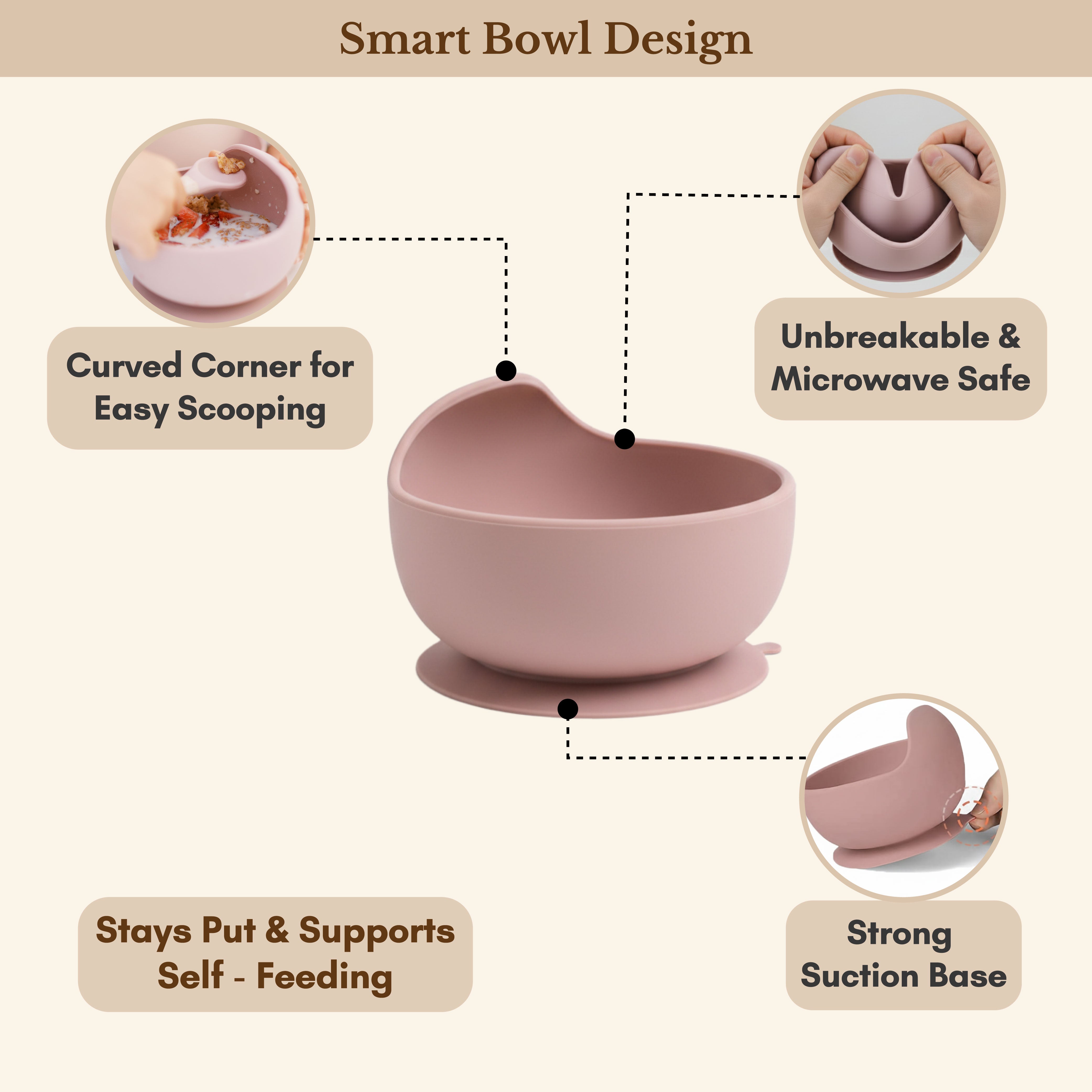 Milk It Baby Dusty Pink Bib & Bowl Set, 100% Food Grade Silicone Set, MI-BBDP003