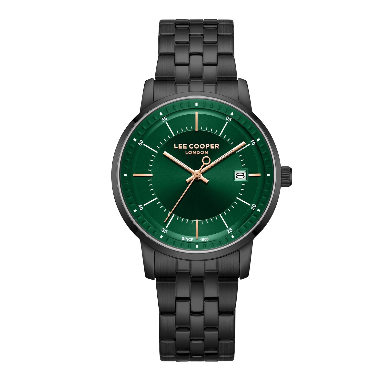 Lee Cooper Men's Watch Analog Green Dial with Black Stainless Steel Band, LC08164.670