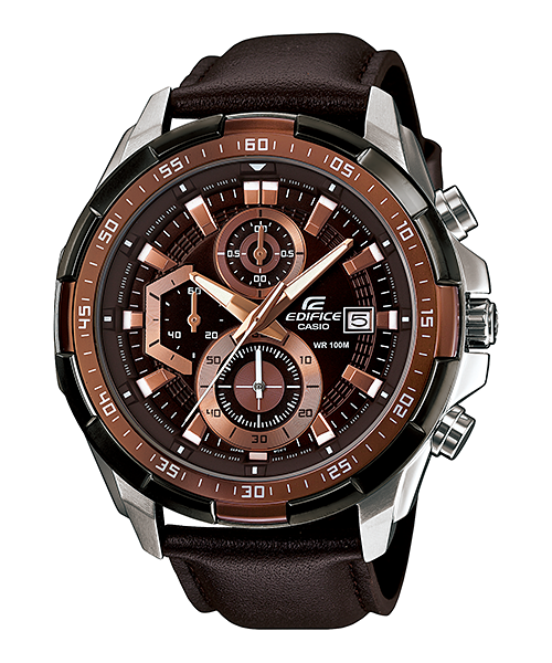 Edifice Men's Watch Analog Brown Dial & Leather Strap, EFR-539L-5AVUDF
