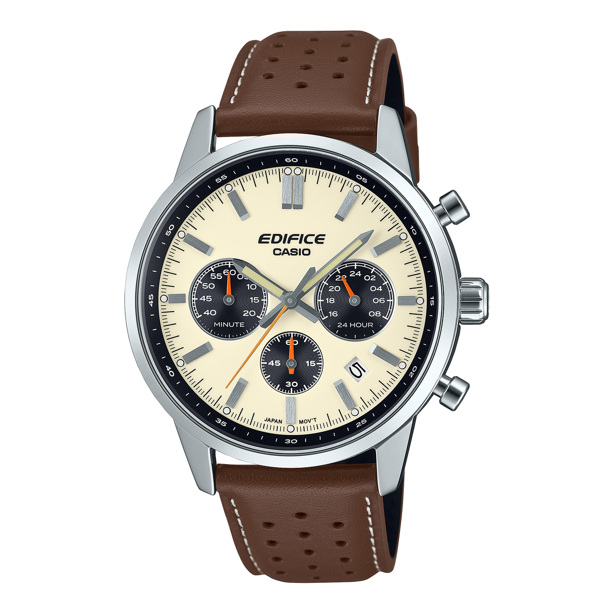 Edifice men's watch with beige dial and leather strap
