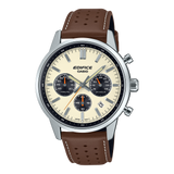 Edifice men's watch with beige dial and leather strap