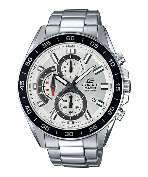 Edifice men analog watch, white dial with silver stainless steel band, model GS-EFV-550D-7AVUDF, Bahrain