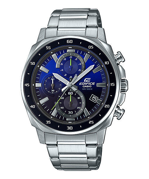 Edifice men's watch with blue gradient dial and stainless steel strap