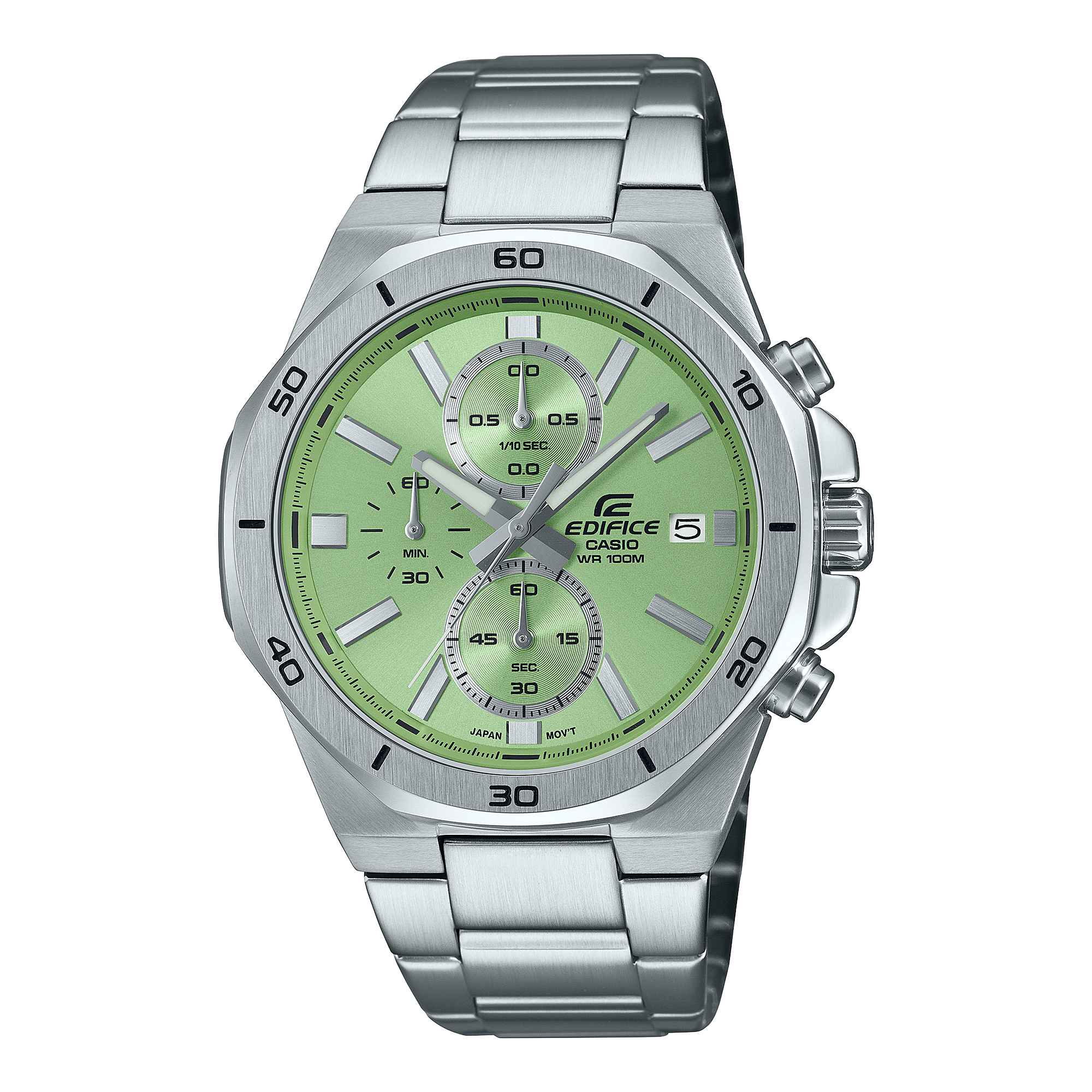 Edifice Men's Watch Analog Green Dial with SIlver Stainless Steel Band, EFV-640D-3AVUDF| Bahrain