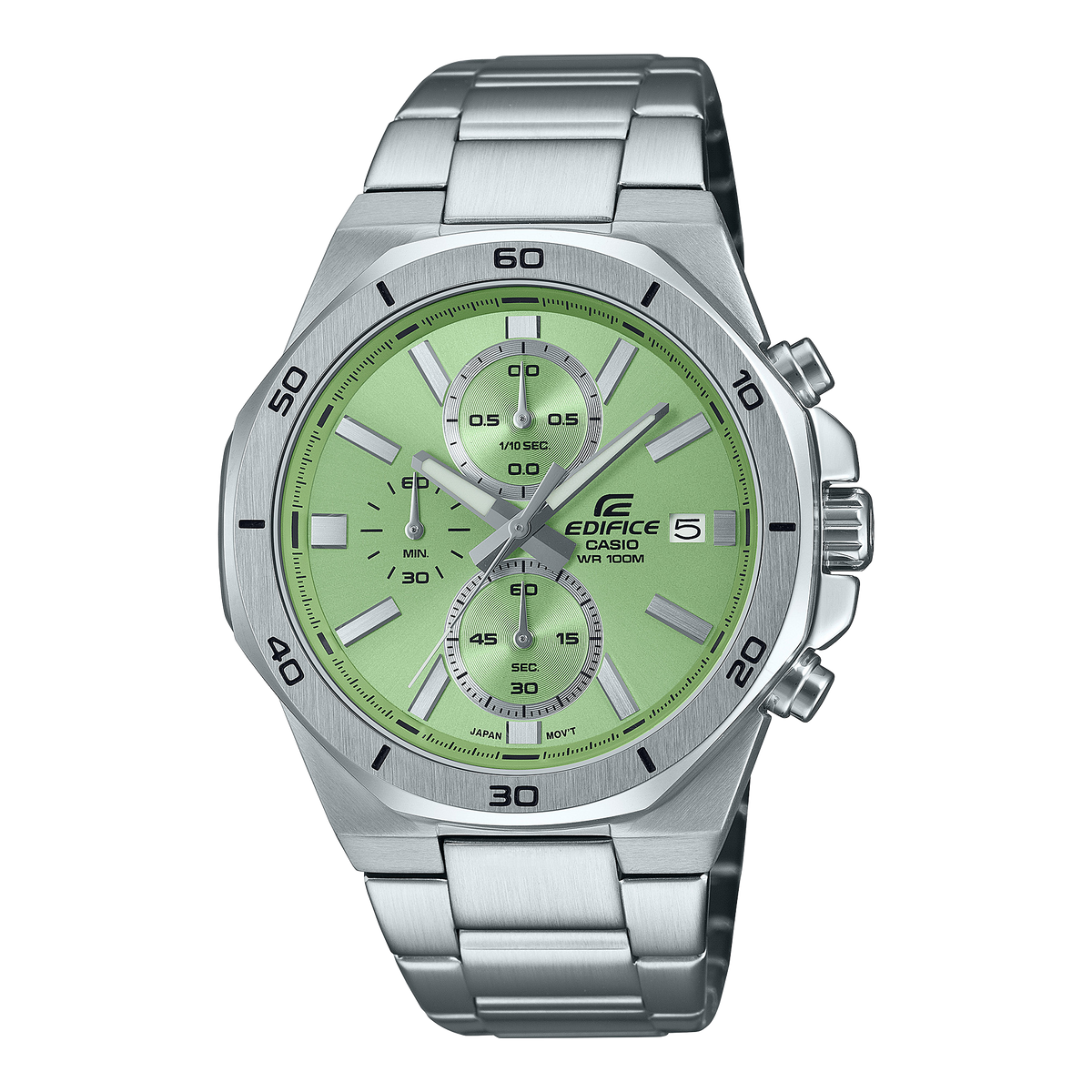 Edifice Men's Watch Analog Green Dial with SIlver Stainless Steel Band, EFV-640D-3AVUDF| Bahrain