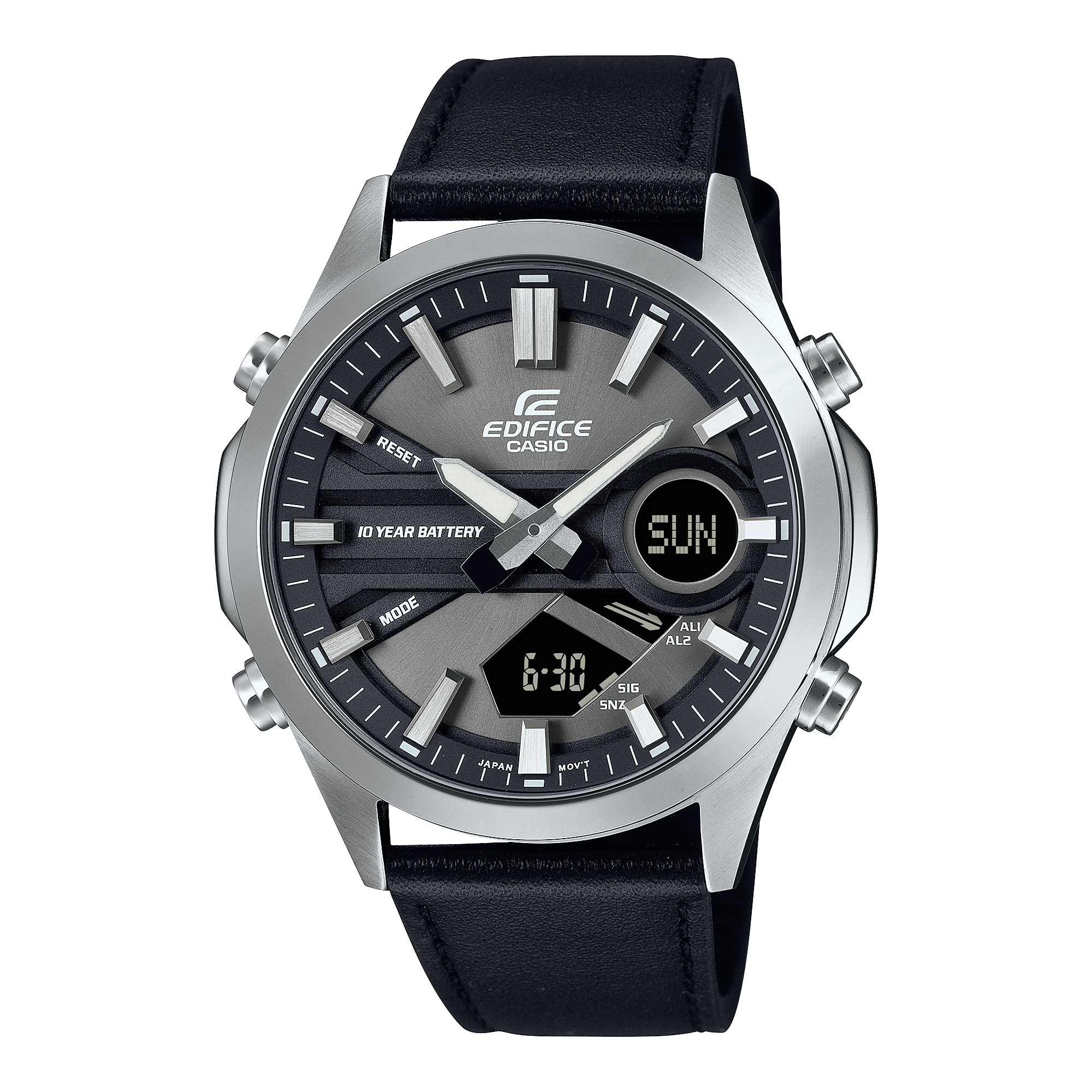 Edifice Men's Watch Analog Grey Dial with Black Leather Strap, EFV-C120L-8ADF