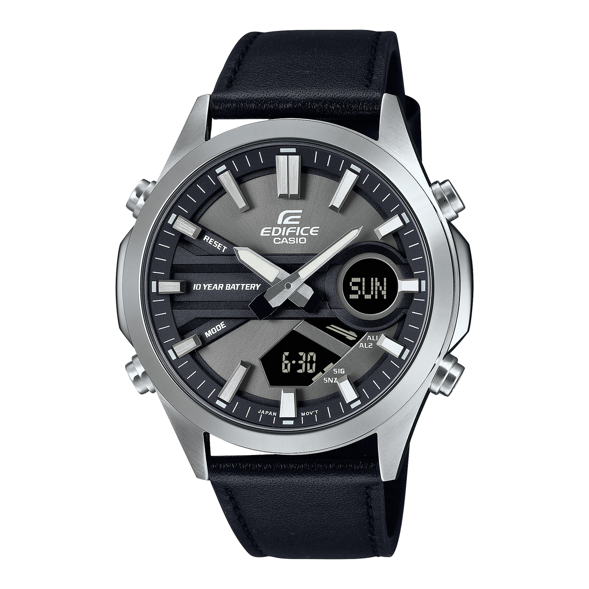 Edifice Men's Watch Analog Grey Dial with Black Leather Strap, EFV-C120L-8ADF