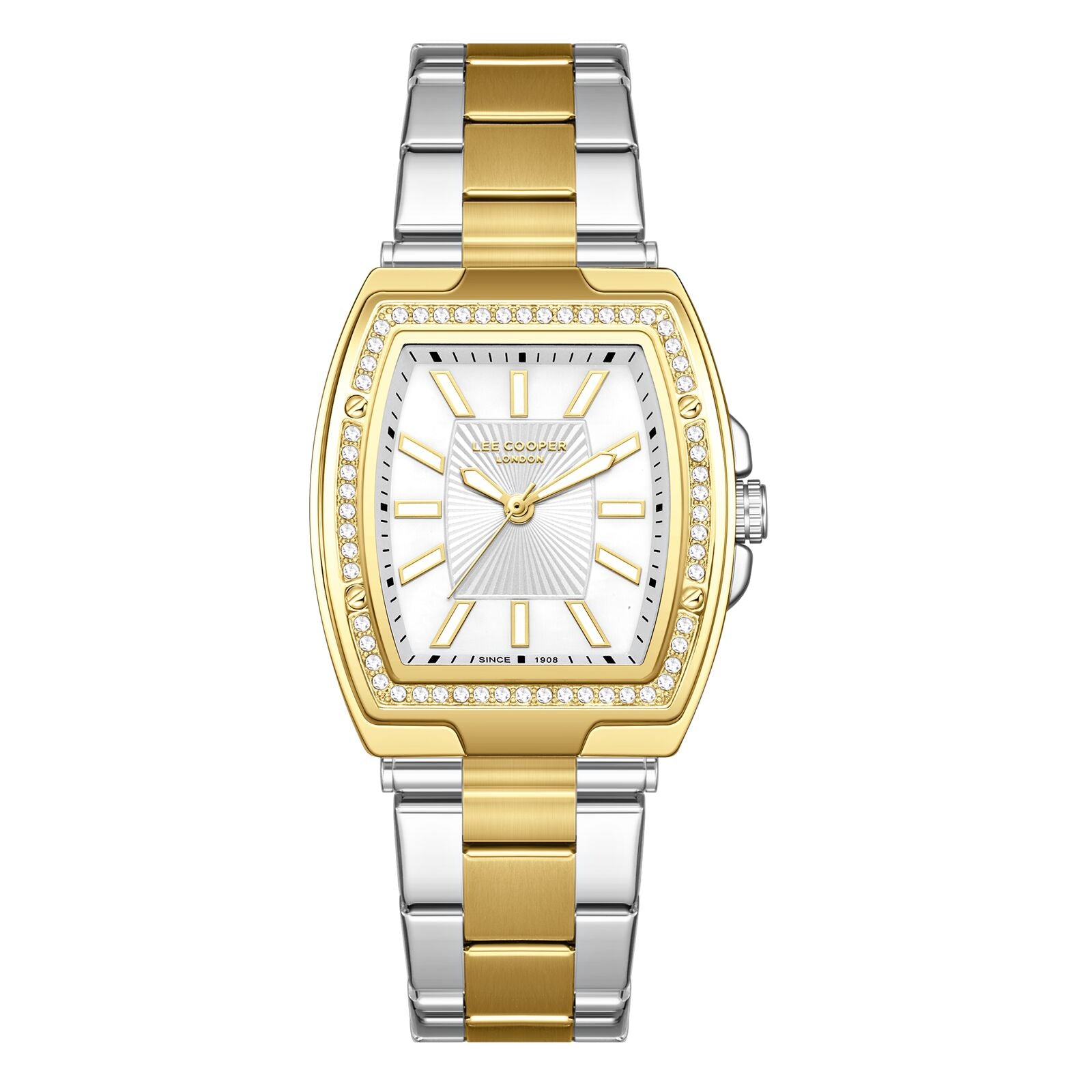 Lee Cooper Women's Watches Analog White Dial with Silver/ Gold Stainless Steel Band, LC08058.220