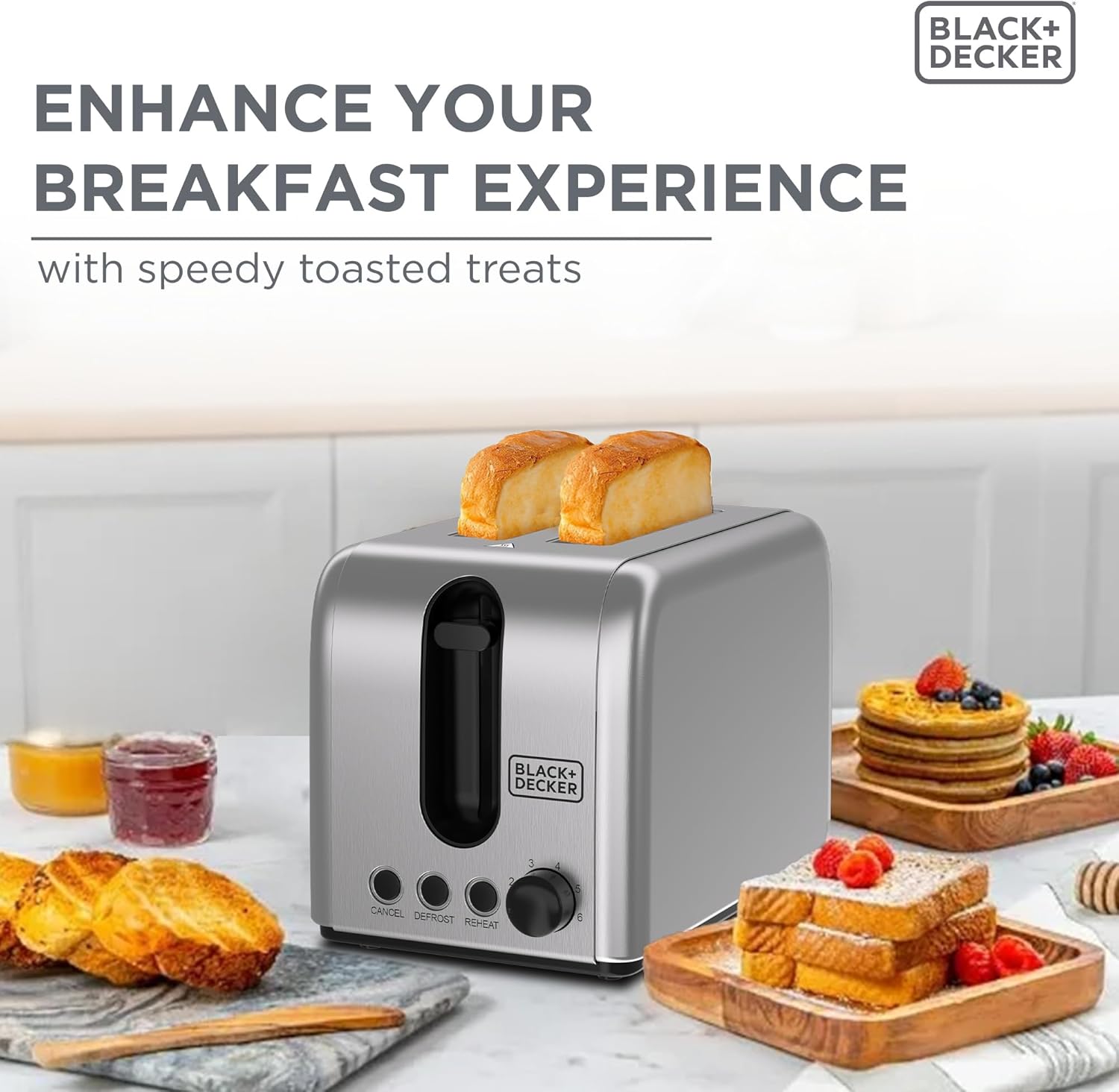 Black+Decker 2 Slice Stainless Steel Toaster, ET244