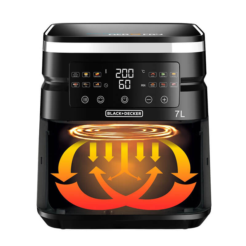 Black+Decker, 7 Litres Air Fryer, Rapid Air Convection, 1700 watt Adjustable Temperature AF7010 Air Fryer BL-AF7010