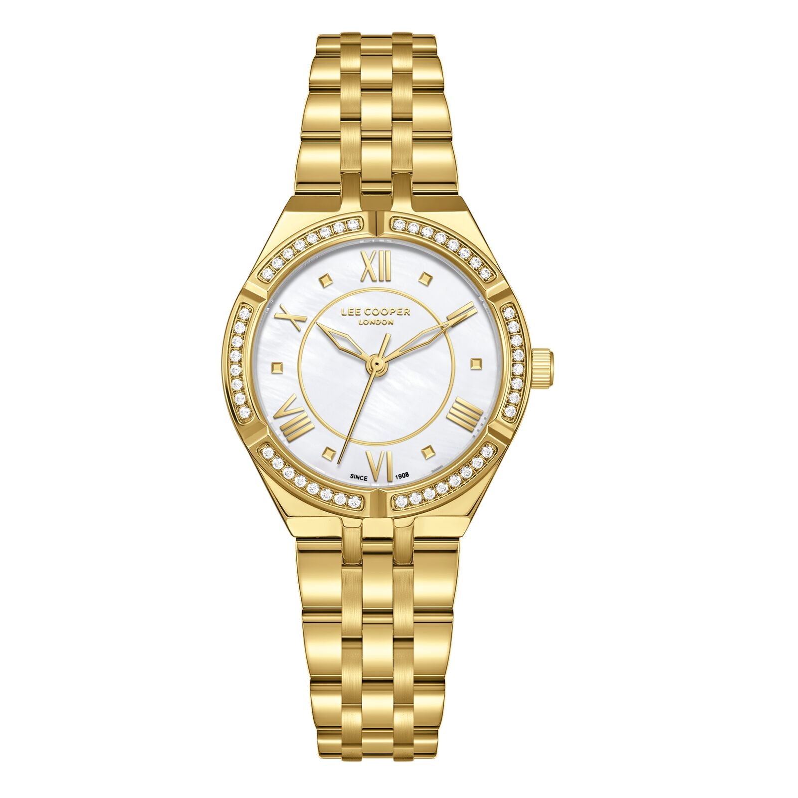 Lee Cooper Women's Watch Analog Mother of Pearl Dial with Gold Stainless Steel Band, LC08132.120