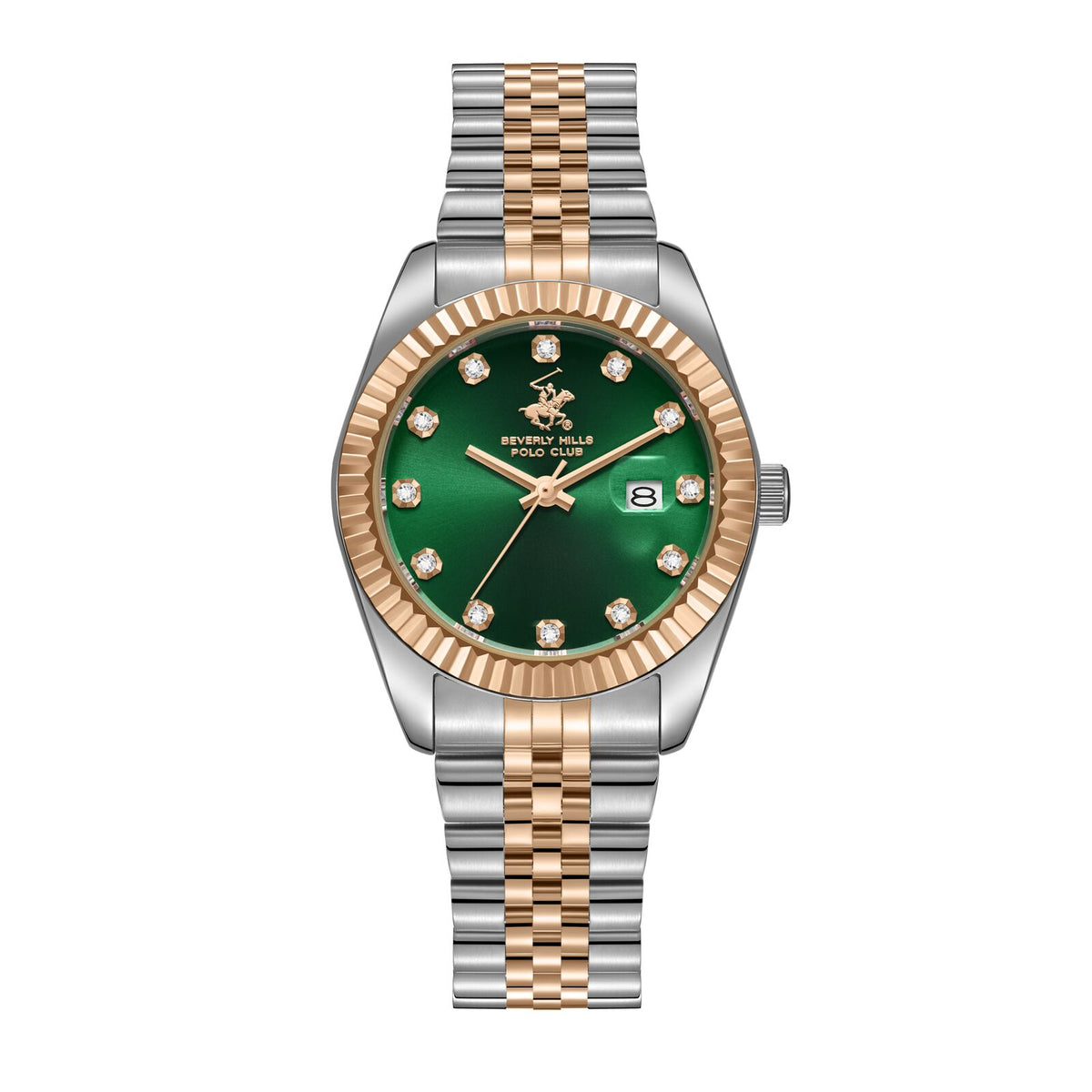 Beverly Hills Polo Club Women's Watch Analog Green Dial With Silver /Rose Gold Stainless Steel Band, BP3654X.570