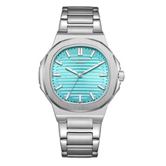 Lee Cooper Men's Watches Analog Tiffany Blue Dial with Silver Stainless Steel Band, LC08016.300