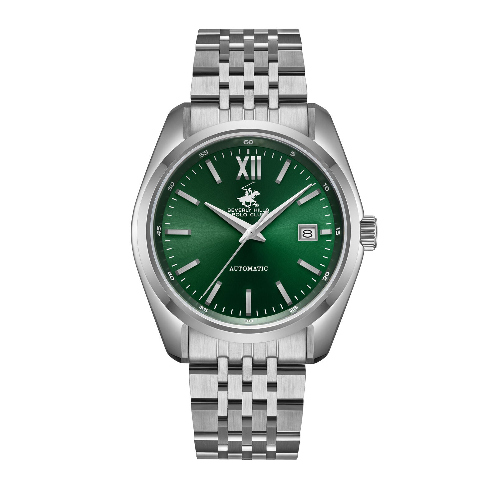 Beverly Hills Polo Club Men's Watch Analog Green Dial with Silver Stainless Steel Band, BP3697X.370