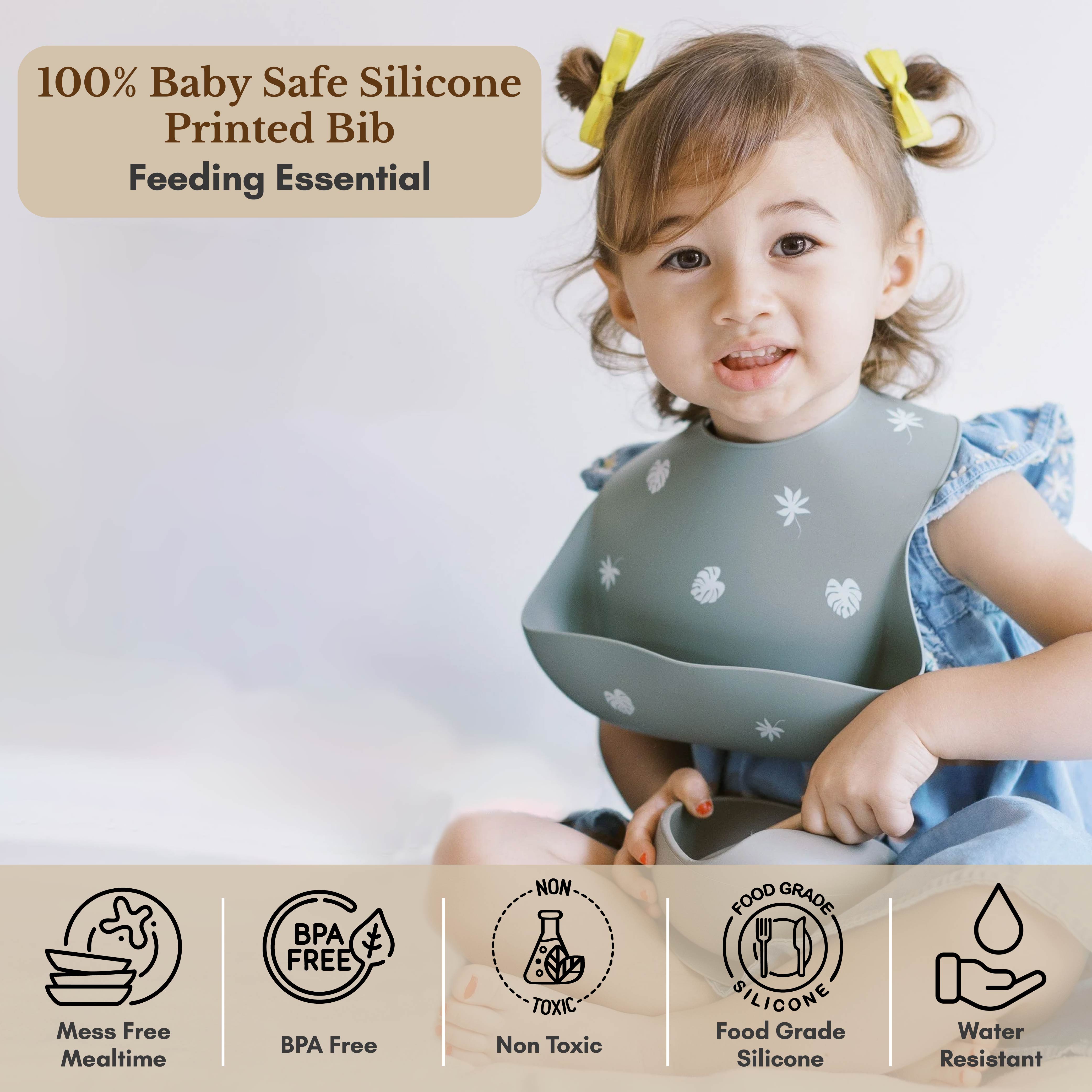 Milk It Baby Printed Bib Forest Green, 100% Food Grade Silicone Bib, MI-SBFG007