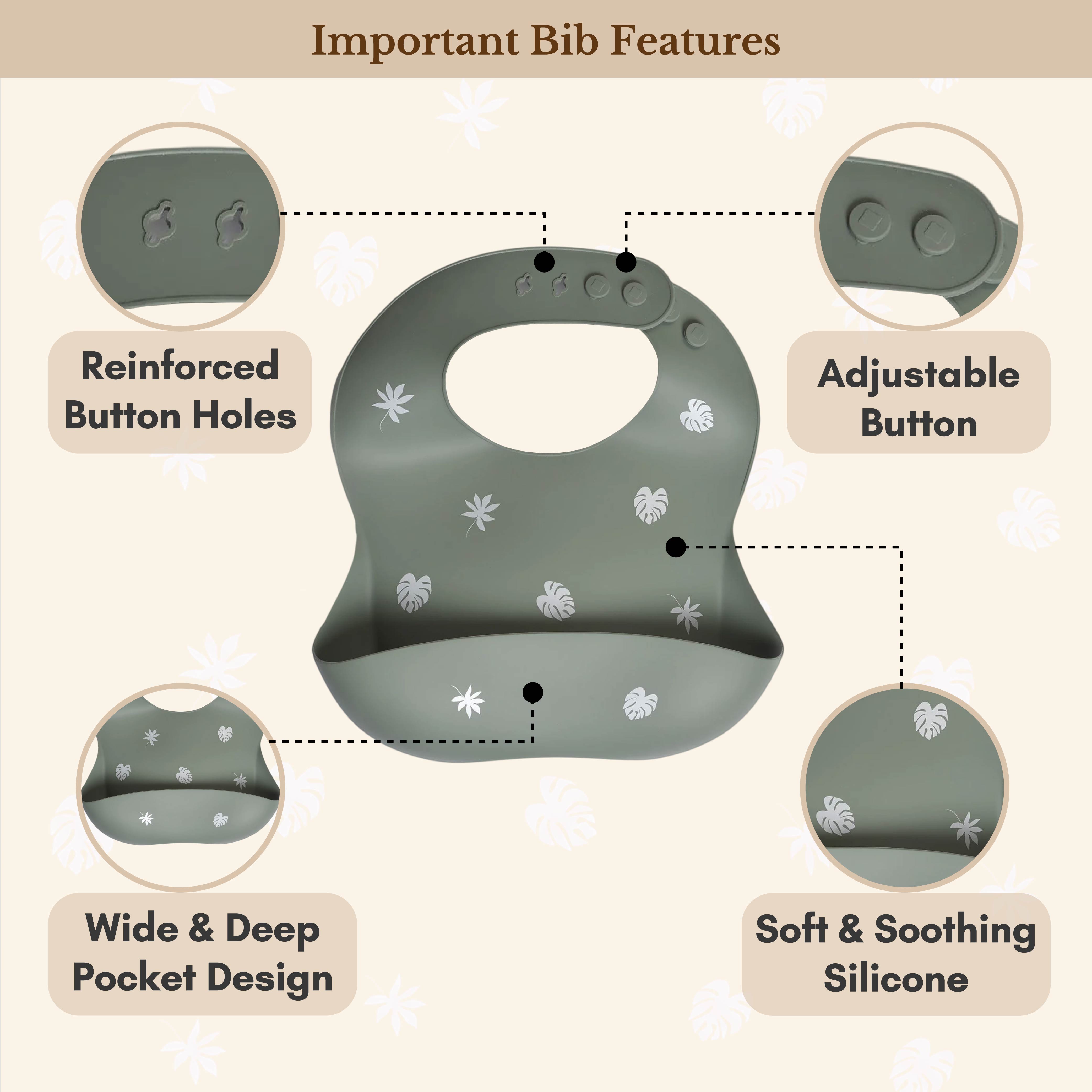 Milk It Baby Printed Bib Forest Green, 100% Food Grade Silicone Bib, MI-SBFG007