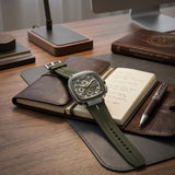 Quantum Men's Multifunction Watch Black Dial Dark Green Silicone Band, PWG1014.355