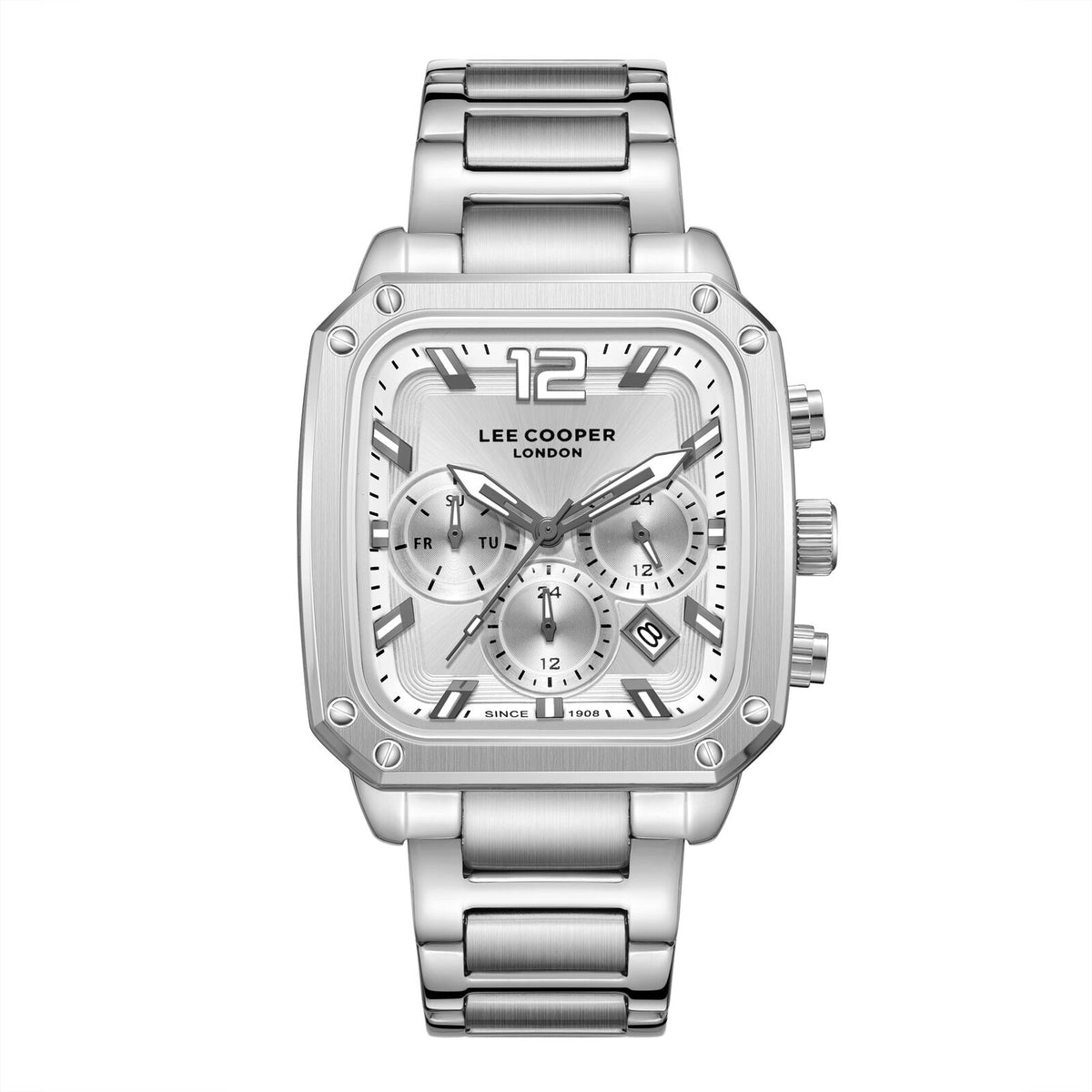 Lee Cooper Men's Watch Analog Silver Dial with Silver Stainless Steel Band, LC08182.330
