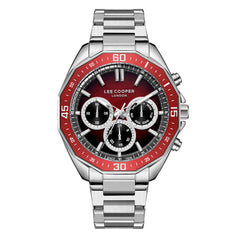 Lee Cooper Men's Watches Analog Meroon Dial with Silver Stainless Steel Band, LC08021.380