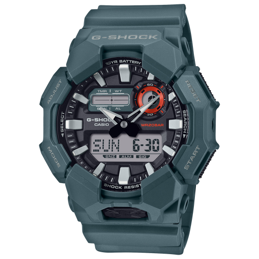 G-Shock men analog watch, stylish dial with green resin band, model GS-GA-010-2ADR, Bahrain