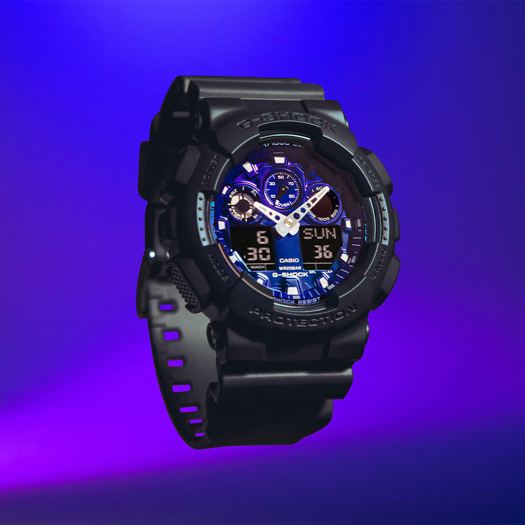 G-Shock Men's Analog-Digital Watch Blue Dial with Black Resin Band, GA-100FL-1ADR product image
