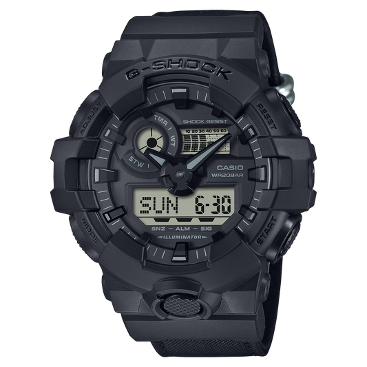 G-Shock men analog watch, digital dial with black resin band, model GS-GA-700BCE-1ADR, Bahrain