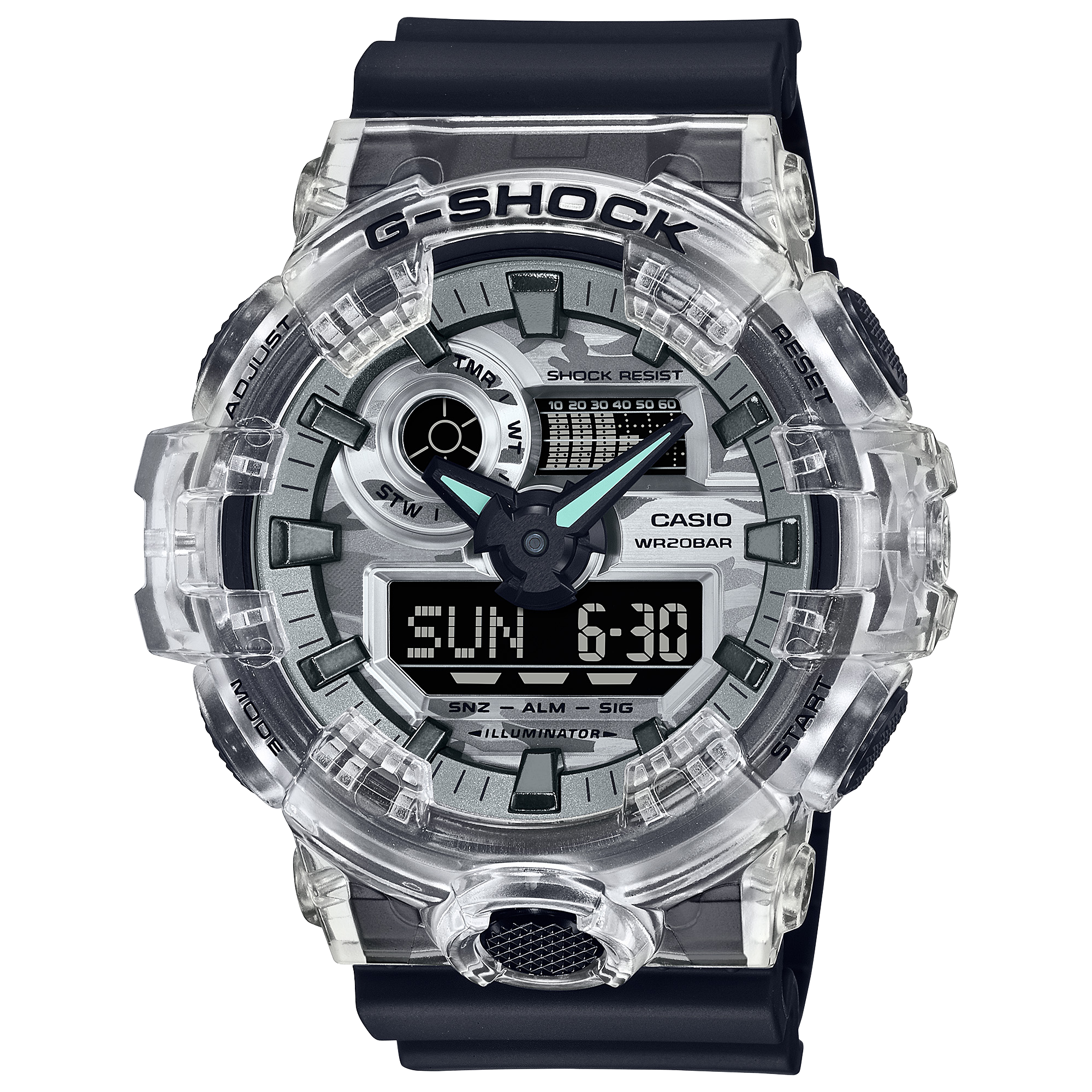 G-Shock Men's Watch Analog-Digital Transparent Dial with Black Resin Band, GA-700SKC-1ADR