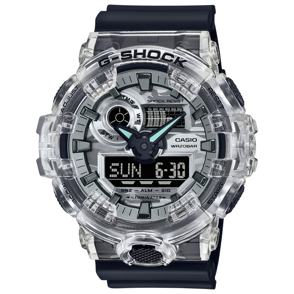 G-Shock Men's Watch Analog-Digital Transparent Dial with Black Resin Band, GA-700SKC-1ADR