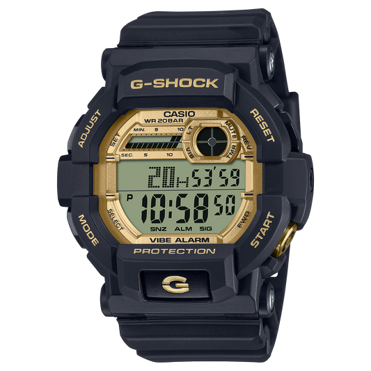 G-Shock men analog watch, gold dial with black resin band, model GS-GD-350GB-1DR, Bahrain