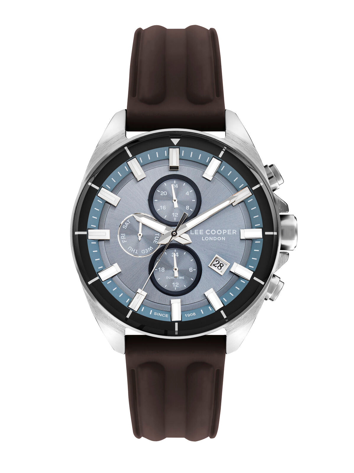 Lee Cooper Men's Watch Analog Light Blue Dial with Brown Silicone Strap, LC07881.394