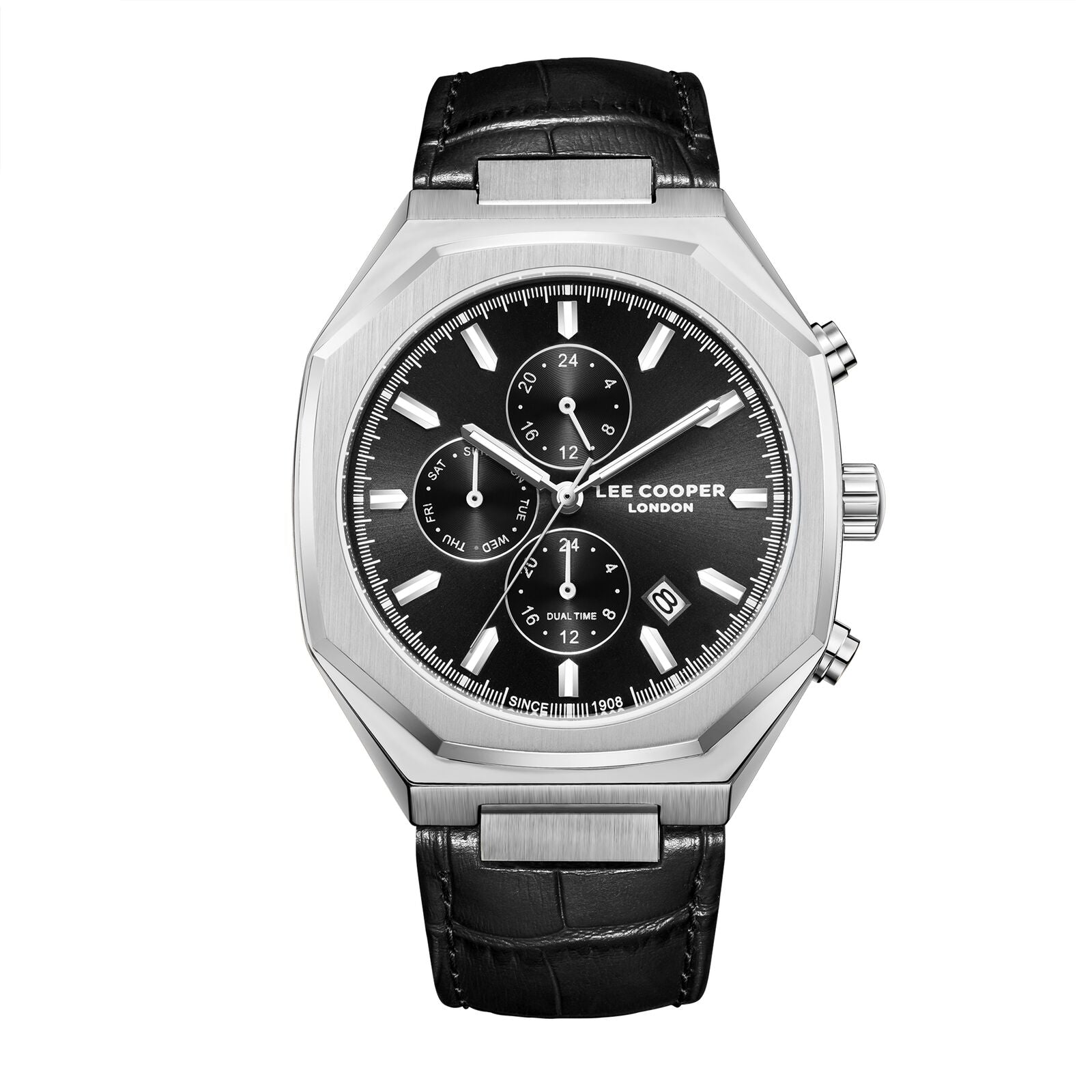 Lee Cooper Men's Watch Analog Black Dial with Black Leather Strap, LC08168.351