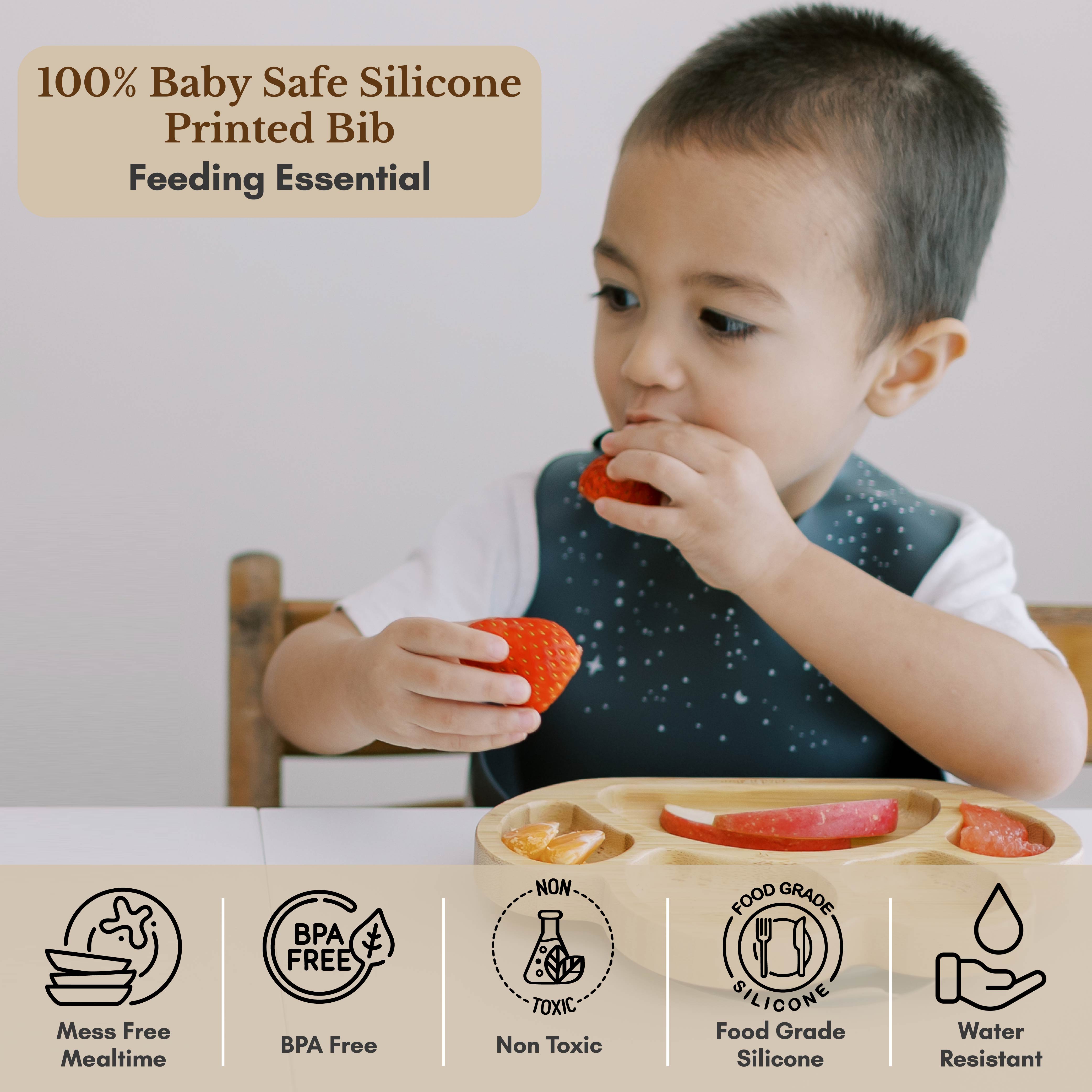 Milk It Baby Printed Bib Galaxy Grey, 100% Food Grade Silicone Bib, MI-SBGG009