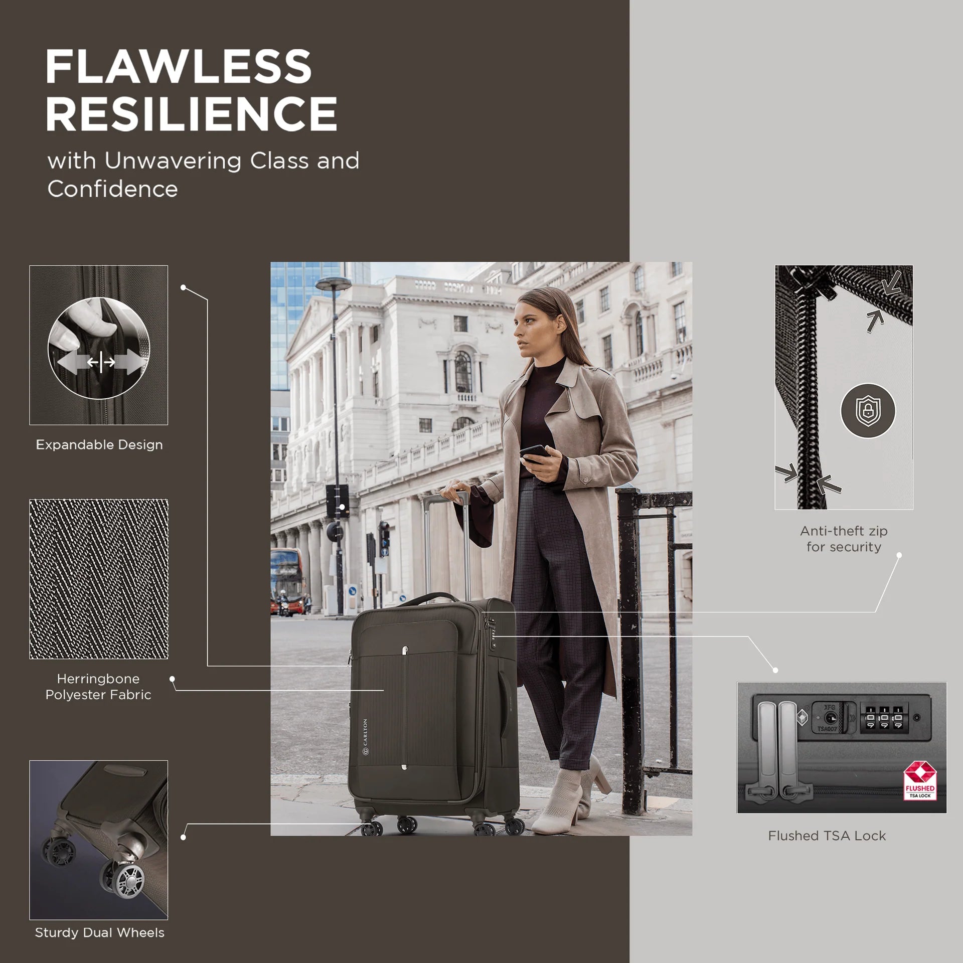 Carlton, Tuxedo 69cm Brown 8 Wheel Soft Top Trolley, TUXEDO69BRN