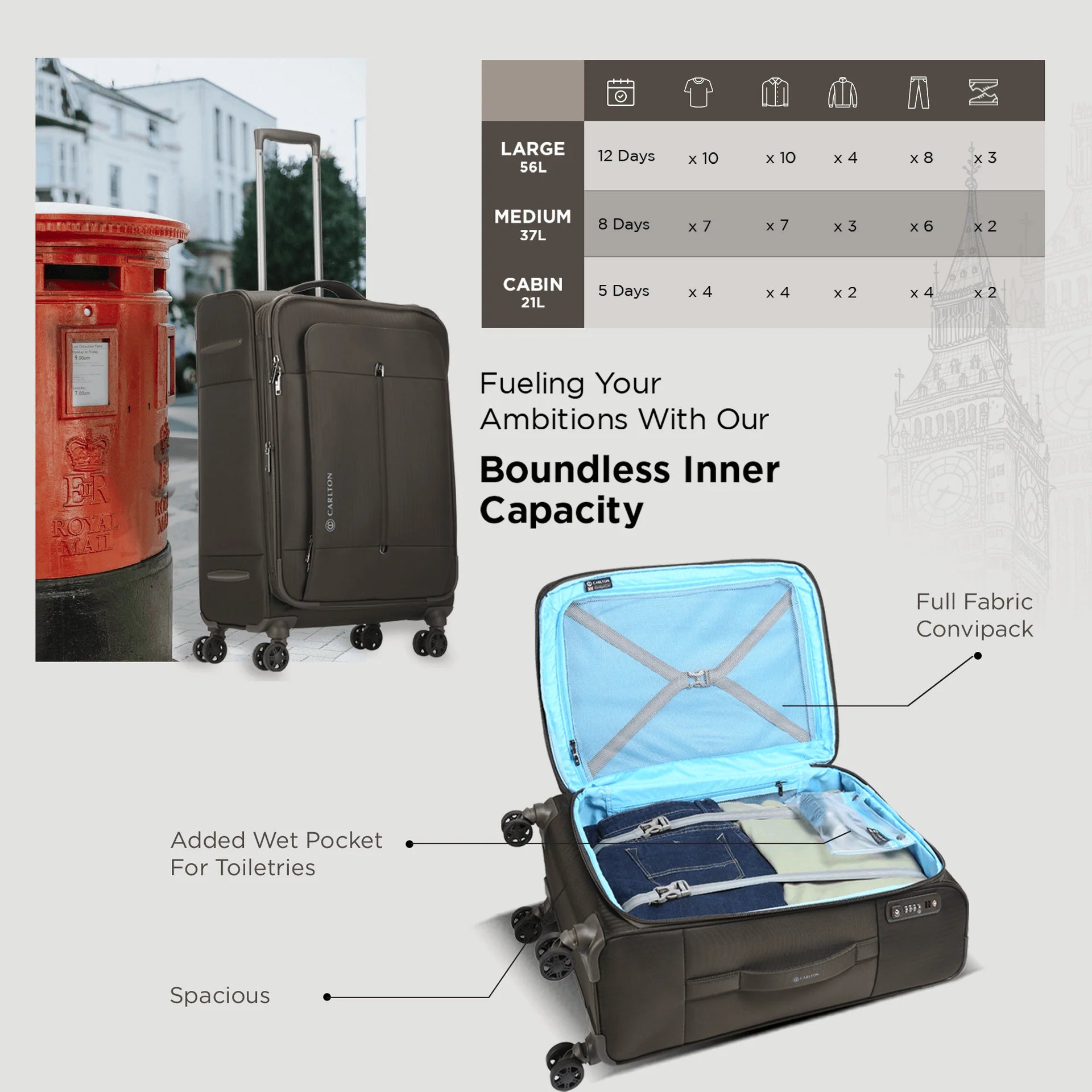 Carlton, Tuxedo 69cm Brown 8 Wheel Soft Top Trolley, TUXEDO69BRN